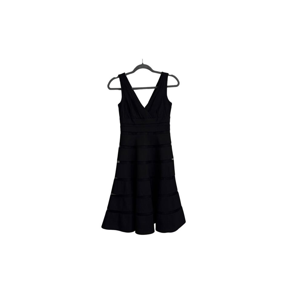 WHBM White House Black Market Shadow Stripe Black Occasion A-Line Dress Size 00